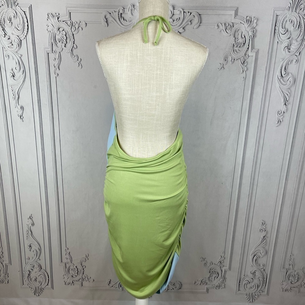 Halter Neck Ruched Ribbed Knit Dress - Picture 6 of 12